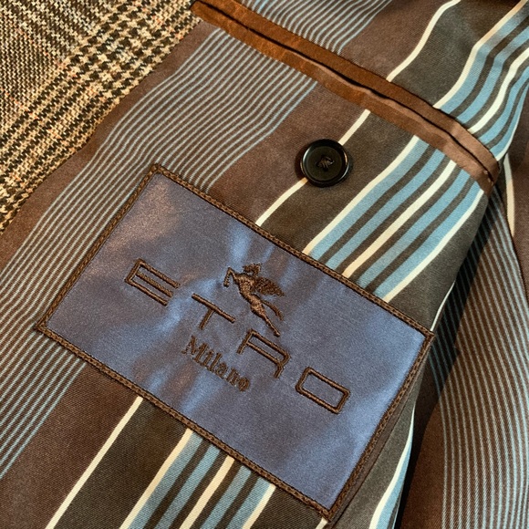 Men’s Etro Brown Check Wool Blazer, Like New SZ50 - Picture 8 of 9